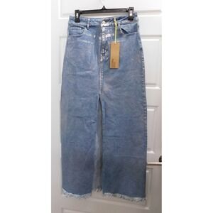 New Freemarket Abu Blue Denim Silver Center Slit Maxi Skirt $75rt sz S NWT‎